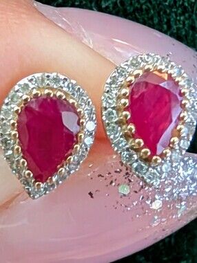 Helzberg Diamonds Pink-Red Teardrop Halo Stud Earrings